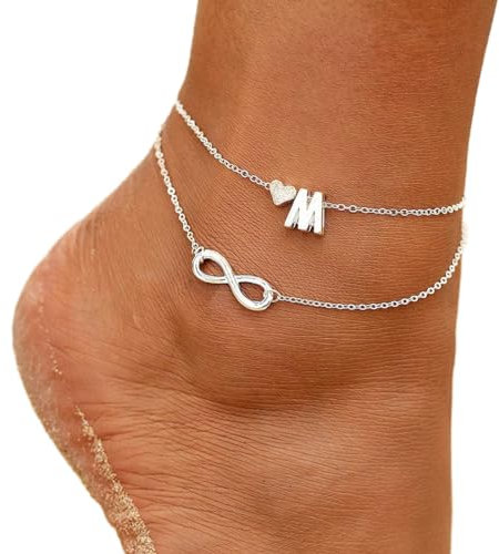 Prosy Beach Heart Cheville Argent Chanceux 8 Cheville Bracelets Chaîne Pied Bijoux Réglable pour Femmes Filles