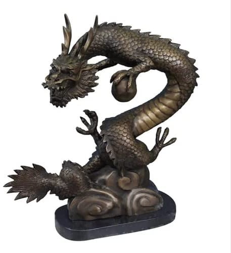 JS Garten Deko Bronzefigur Bronzeskulptur Bronze Chinesischer Drache H 34 cm Drachenskulptur Dekofigur Skulptur