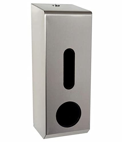 Commercial three roll toilet tissue holder. Rust proof stainless steel, lockable and robust ideal for commercial use. Takes three rolls of toilet tissue with viewing window. Manufactured in the UK