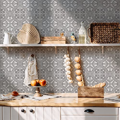Alwayspon Vinyl Floor Wall Tile Sticker, Non-slip Sticky Back Tile Decals for Kitchen Bathroom Self-adhesive Peel and Stick PVC Floor Sticker DIY, Grey, 30cmX15cm X12Pcs Set