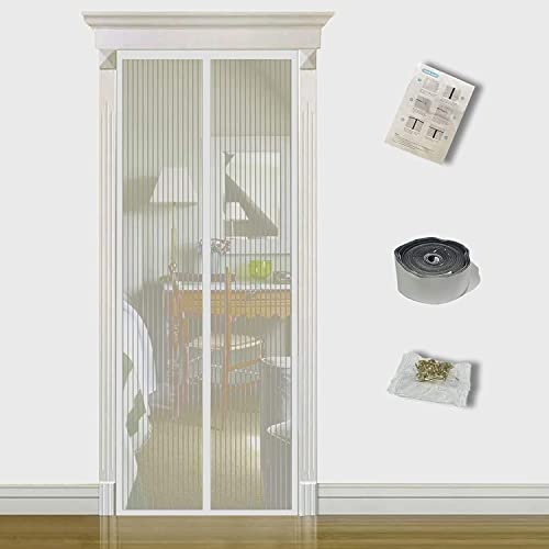 TQFlow Moustiquaire Porte Magnétique,170x220cm Rideau en Maille Anti Moustique Mouches Insectes,Aimantée Bande Adhésive Fermeture Automatique,Facile à Installer Sans Perçage,Blanc
