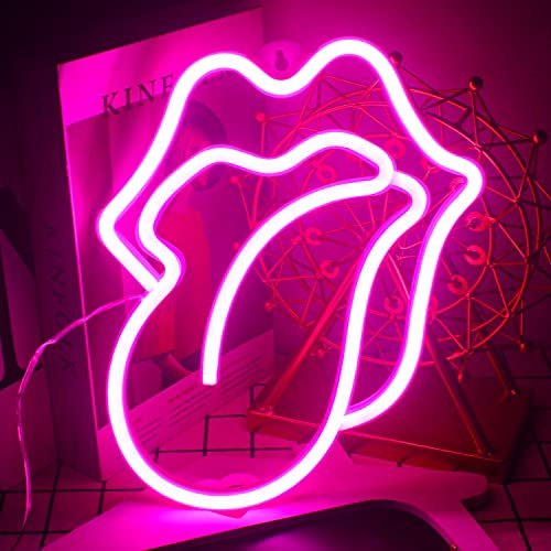 Gamerneon Lips Neon Sign LED Pink Lips Big Tongue Shaped Neon Signs for Wall Decor USB Neon Light Signs for Bedroom Bar Pub Hotel Christmas Wedding Party
