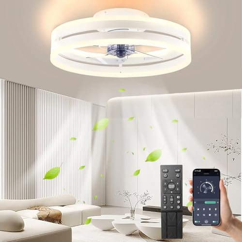 Leise Deckenventilator Mit Beleuchtung 72W Dimmbare Deckenleuchte Mit Fernbedienung Und APP 6 Geschwindigkeiten Lampe Mit Ventilator Timer Deckenventilatoren Schlafzimmer Wohnzimmer Licht (Weiß,50cm)