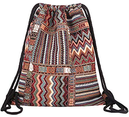 Milya Ethnischer Kordelzug Rucksack, Böhmische Geometrischer Turnbeutel mit Tunnelzug Jutebeutel Strandbeutel Stofftasche