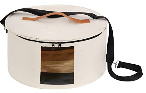 Travel Hat Box Hat Boxes with Lid Storage Boxes for Hats, 16'' x 8'' Hat Storage Box Round Hat Boxes for Women Storage, Men Hat Boxes Foldable Stuffed Animal Toy Storage Bin with Lid (White)