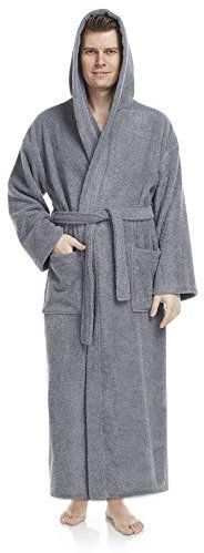 Arus Herren-Bademantel-Astrom mit Kapuze, knöchellang, Herrengröße: XXL Lang, Unisexgröße: XXL-3XL Lang, Grau