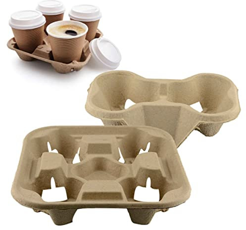 60 x 4 Cup Cardboard Drinks Tray Holders Carrier Takeaway Hot & Cold Drinks Biodegradable Disposable