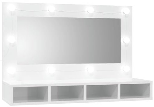 vidaXL Spiegelschrank mit LED Hochglanz-Weiß 90x31,5x62 cm