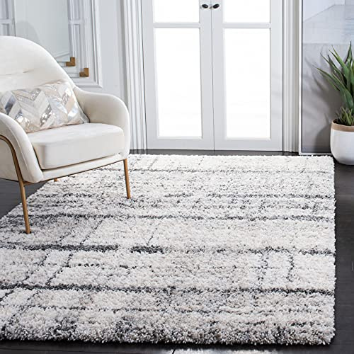 SAFAVIEH Fontana Shag Collection Area Rug - 6'7 x 9', Ivory & Grey, Modern Design, Non-Shedding & Easy Care, 2-inch Thick Ideal for High Traffic Areas in Living Room, Bedroom (FNT855A)