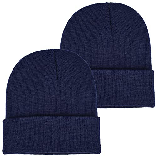 EINSKEY Strickmütze Herren Damen Leichte Watch Cap Dünne Übergangsmütze Beanie Mützen für Fahrradfahren, Chemo, Laufen - 2er Pack (2 Marineblau)