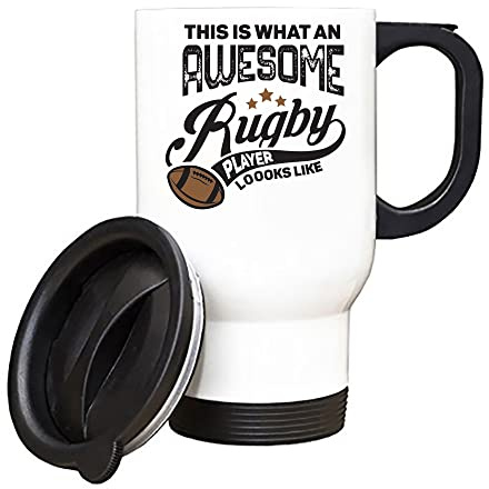 Getagift This is What an Awesome Rugby Player Looks Like, Sports Player Birthday Christmas Silver/White Insulated 14oz Travel Tea/Coffee Mug. (White)