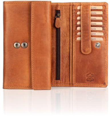 Hill Burry Damen Geldbörse Portemonnaie echt naturgegerbt Leder | viel Stauraum | Scheinfach | Münzfach| Brieftasche | Geldbeutel | Wallet | RFID Schutz