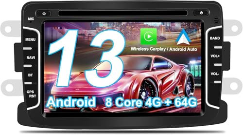 OVRICH Android Autoradio pour Dacia Duster Renault Logan Sandero Radio stéréo Multimédia avec Wireless Carplay Android Auto, Navigation GPS, FM, Bluetooth, SWC, WiFi, 4G,7'', Lecteur DVD