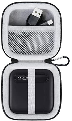 Lacdo Festplatten Harte Tasche für Crucial X6 / X9 Pro / X10 Pro Portable SSD 500GB 1TB 2TB 4TB USB 3.2 External Solid State Drives Eva Tragbare-Kabeltasche Wasserdicht Stoßfest Zubehör, Schwarz+Grau