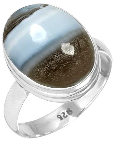 Jeweloporium Blauer Opal Silberring Größe 57 (18,1), 925 Sterling Silber Ring für Damen, Natürlicher klobiger ovaler Stein Boho Schmuck