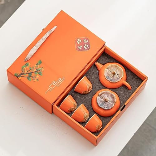 umsl Teeservice Persimmon Ruyi Teeservice Persimmon Teekanne Teetasse Orange Geschenkbox mit Hand Geschenk