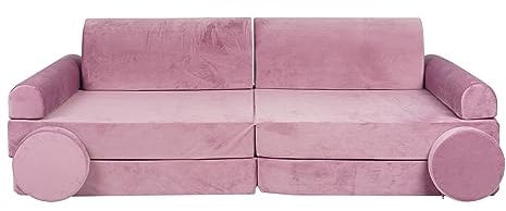 MEOWBABY Divano pieghevole per Bambini in Schiuma - Divano Modulare Multifunzione per Cameretta, Samt, Rosa