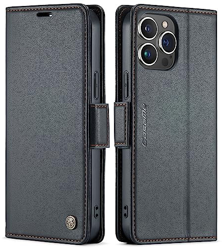 QLTYPRI Wallet Case for iPhone 15 Pro, Premium PU Leather Magnetic Flip Folio Case with RFID Blocking Credit Card Slots Kickstand Shockproof Protective Phone Case Cover for iPhone 15 Pro – Black