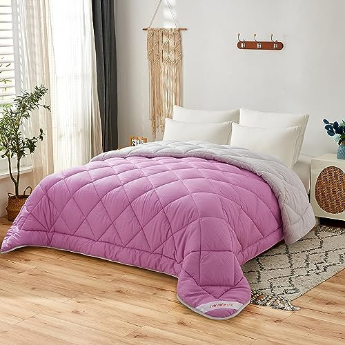 NH NOVOTEXTIL HOGAR Edredón Relleno Nórdico Cama 150 (250x270), Edredón Bicolor de Fibra 350 gr/m² - Nórdico Invierno Suave, Ligero, Reversible y Transpirable (Violeta/Gris)