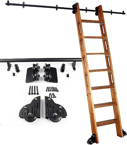 Library Hardware Kit, 3.3ft-20ft Mobile Ladder Rails with Brake, Black Steel