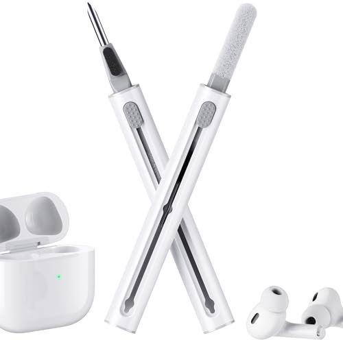 Auhope Reinigungsset für AirPods Pro 1 2 3 Ohrhörer, Reinigungsset mit weicher Bürste, Beflockungsschwamm, Werkzeug für Bluetooth-Kopfhörer, Ladehülle, Telefon, Kamera und Laptop, Weiß, AU3IN1WHITE