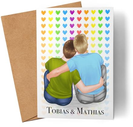 Kiddle-Design Personalisierte LGBT Karte Valentinstag | Pride & Liebe Geschenk für schwules Pärchen | Individuell gestaltbar zum Jahrestag oder Valentinstag