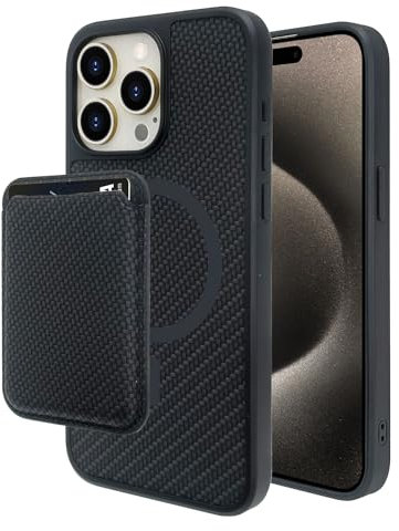 Fansong Magnetic Wallet Case for iPhone 15 Pro Max Phone Case with Magsafe Card Holder Charger Slim Shockproof Drop Protection Anti-Fingerprint (A3106 A2849 A3105 A3108) (Black)