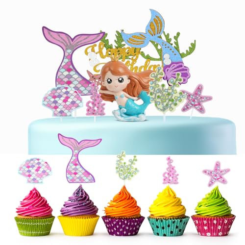 OSDUE Decoración para Tartas, 8 Piezas Modelo de Sirena Decoración para Tartas de Cumpleaños, Reutilizable Decoración de Pastel de Sirena uministros para Fiestas de Cumpleaños para Niños y Niñas