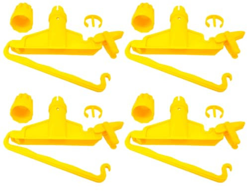 Tradineur - Pack de 4 Pinzas de plástico para fregona Industrial - Válida para Mangos de hasta 2,5 cm de diámetro - Limpieza del hogar y Negocios - Color Amarillo
