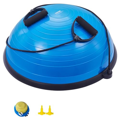 VEVOR Halb-Gymnastikball-Trainer, 584 mm Balance Ball Trainer, 300 kg Tragkraft Stabilitätsball, Yoga-Ball mit Widerstandsbändern und Fußpumpe, Kraft-Fitnessball für das Heim-Fitnessstudio, Blau