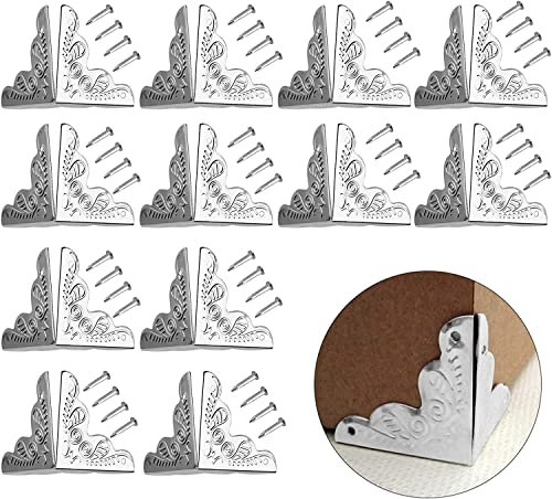Eckenschutz Eckenschutz aus Metall, Eckenschutz for Tische, Antik-Silber, 12 Stück, Eckschutz for Holzkisten, dekorative Retro-Eckenschützer, 24 mm