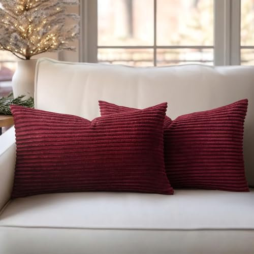 Slozzi 2er Set Kordsamt Kissenbezug WeinRot 30x50 Kissenbezüge Kissenhülle Sofakissen Dekokissenbezug Couchkissen Weich für Sofa Schlafzimmer Wohnzimmer Balkon