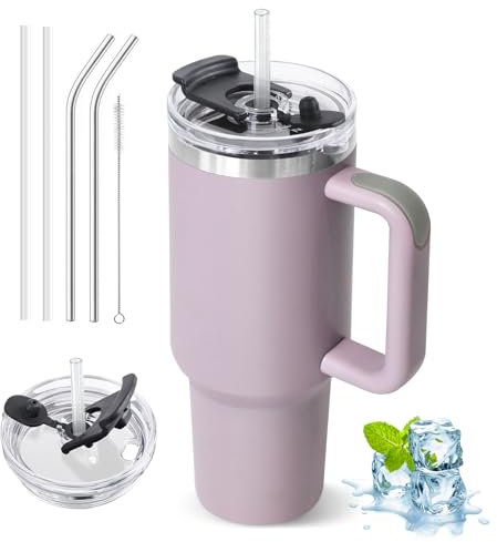 ZAKVOP Mug Isotherme avec Paille, 1200ml Tasse Isotherme avec Poignée et Couvercle, Gobelet Travel Mug Tumbler avec Couverture Multifonction