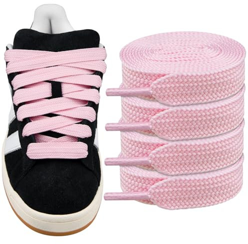 Endoto 2 Paires Lacets pour Adidas Campus 00s chaussures running, 16MM de large Remplacement Cordons Lacet plats gros Shoelaces Laces - Rose Clair, 36 pouces