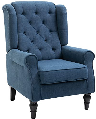 HOMCOM Ohrensessel Sessel mit Tufting, hoher Rückenlehne, Gepolstert Loungesessel mit abgerundeten Armlehnen, Holzbeine, für Schlafzimmer, Wohnzimmer, bis 160 kg, Blau