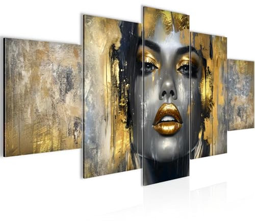 Runa Art - Bilder Fashion Frau 200 x 100 cm 5 Teilig XXL Wanddekoration Design Schwarz Gold 052851a