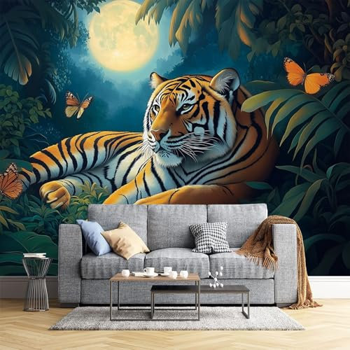 JEDTAKCT Papier Peint Panoramique 3D Ciel Nocturne Forêt 260X175Cm Animaux Tropicaux Nature Tapisserie Papier Peint Pour Chambre Salon Chambre Décoration Murale Papier Peint Mural
