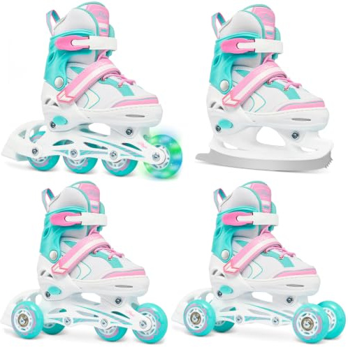 RAVEN 4in1 Inline Skates Triskates Rollschuhe Schlittschuhe Inliner für Kinder Mädchen verstellbar Geburtstag Geschenk