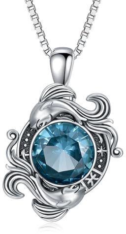 SLIACETE Halskette mit Sternzeichen Fische, Halskette mit himmlischem Anhänger, Geschenk für Frauen (Fische, März)