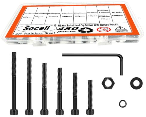 480pcs M3 Screws,M3 Screw kit for 3D Printer DIY,Hex Socket Head Cap Screws Bolts Nuts Washer Kit,12.9 Grade Alloy Steel,Black Oxide,M3-0.5 x 25/30/35/40/45/50mm