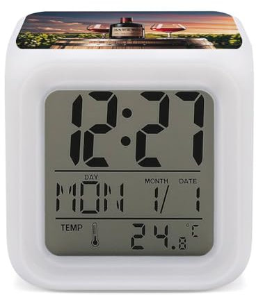 STVNKML Wecker mit 7 Farbwechseln, Weinfass auf Weinflaschen-Design, multifunktionale LED-Digitaluhr mit Temperaturanzeige, intelligenter digitaler Alarm für Zuhause und Büro