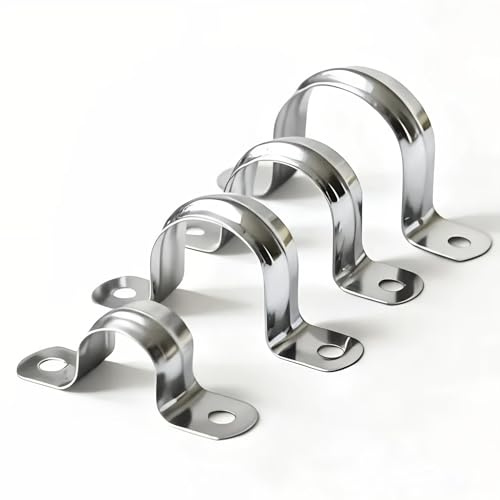 RGFXA 30PCS 3/4 inch Stainless Steel Conduit Clamps,2 Holes Cable U Bracket Pipe Clamp, fits 1/2 pipe (NPS),Metal U Clamp Strap Tension Clips for Pipe Fixing on Various Surfaces (20mm)-with 20 Screws