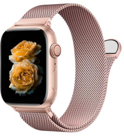 Cinturino Milanese in acciaio inossidabile for apple Watch Donna & Uomo 38/40/41/42/44/45/46/49mm - Cinturino magnetico per iWatch Ultra 2/Ultra/SE 2/SE Serie 10/9/8/7/6/5/4/3/2/1, Rosa oro