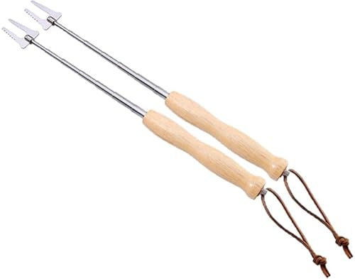 Grillspieße Edelstahl Holzgriff Lang Lagerfeuer Teleskop Ausziehbar Grillgabel Grillzubehör Schaschlikspieße Fleischgabel, Wird Zum Grillen, Lagerfeuer Und Camping, Für Hot Dogs (Menge: 2)