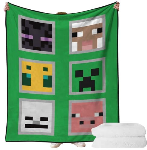 YCVBCY Minecr Coperta per Bambini, Cartoon Gioco Coperte da Letto Cartoni Animati Stampa Morbida Coperte Comfort Calda Microfibra per Tutte le Stagioni, per Letto,Ufficio, Divano 1