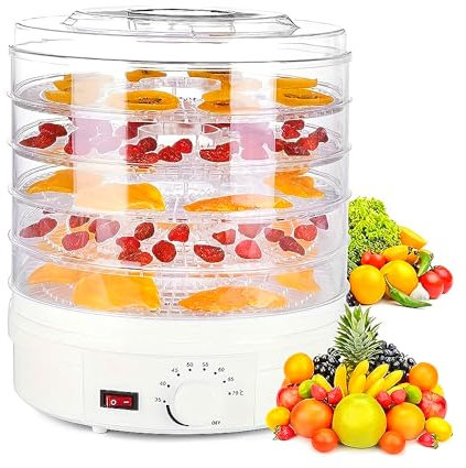 Electric Food Dehydrator - 350W Power with 5 Trays & Temperature Control for Drying Fruits, Vegetables, Yogurt at Home