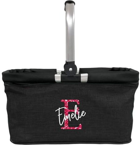 AMBERGER DESIGN by A&M Osterhage amd Personalisierter Einkaufskorb Name Initial Name Tragekorb faltbar Damen-Geschenk Einkaufstasche mit Name 20L