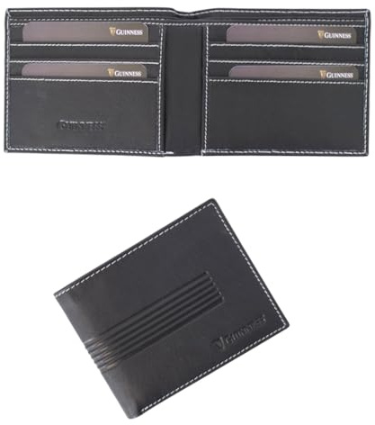 Guinness Men’s Black Leather Wallet with RFID Blocking – Slim Bifold Card Holder with 6 Card Slots & Note Compartments – Official Guinness Merchandise Gift