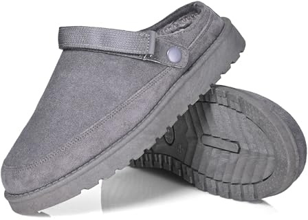 Warm Winter Slippers for Women – Faux Suede Fur Lined Platform Clog Shoes with Non-Slip Sole, Indoor Outdoor House Boots (GREY, One Size, Adult, Women, 5, Numeric, UK Footwear Size System, Medium)