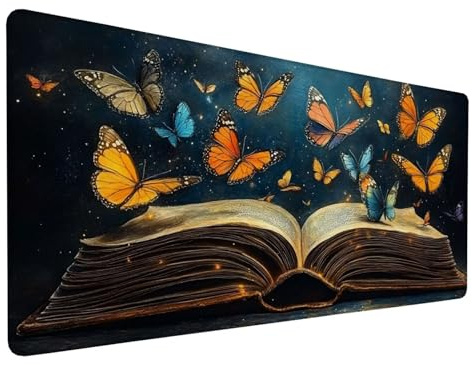 Papillon Tapis de Souris XXL 1600x800x3mm Tapis de Souris Gaming Grand Livre Tapis de Bureau Antidérapant Étanche Bords Cousus, Améliore Vitesse et Précision, pour Maison, Bureau, Gamer, PC, Model 307
